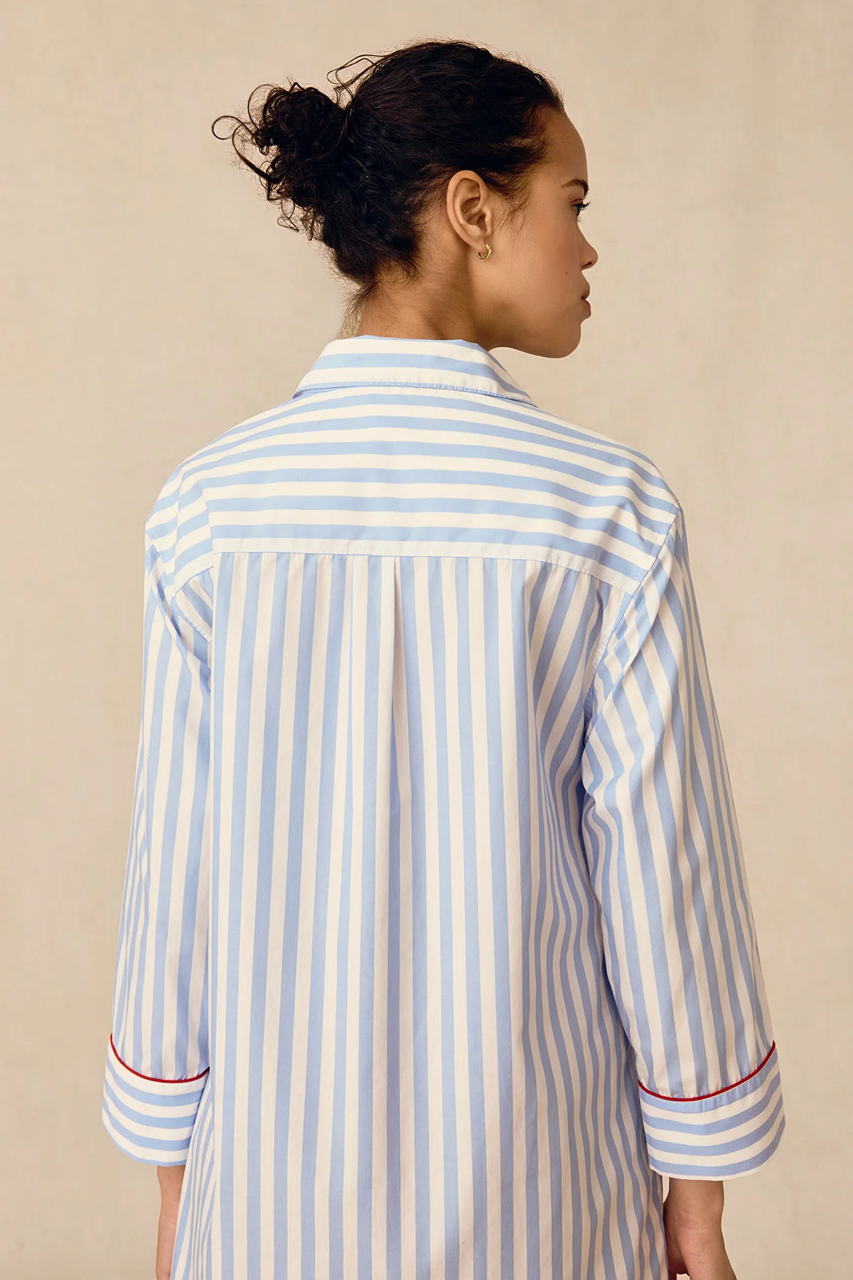 Poplin Piped Nightgown in Baltic Blue Beam Stripe - Image 5