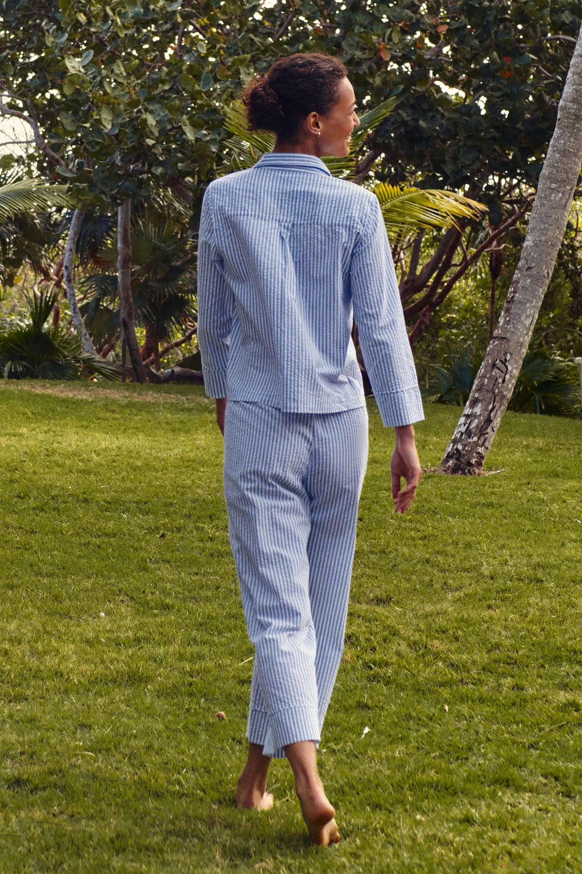 Georgie Pocket Pants Set in Blue Seersucker - Image 4
