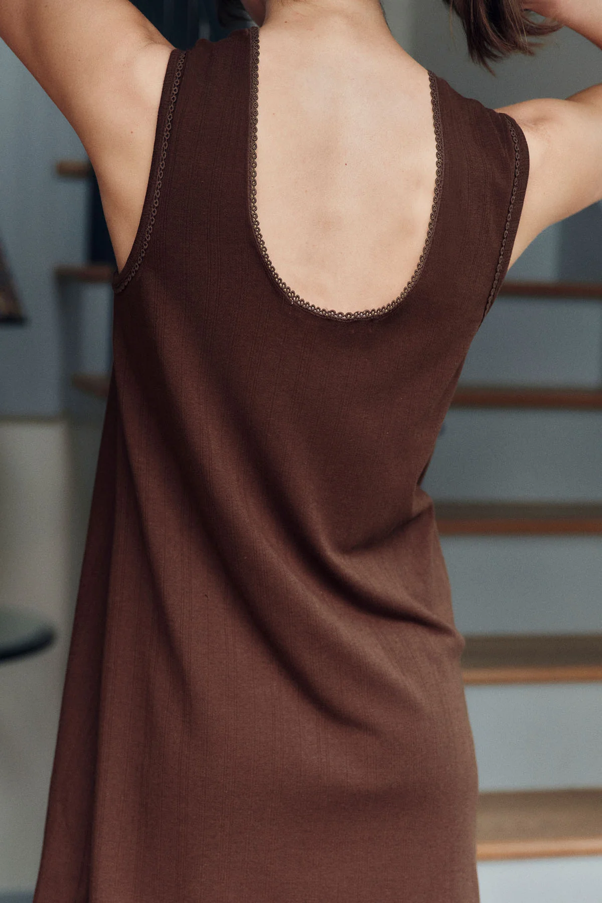 Pointelle Tank Gown in Cocoa - Image 5