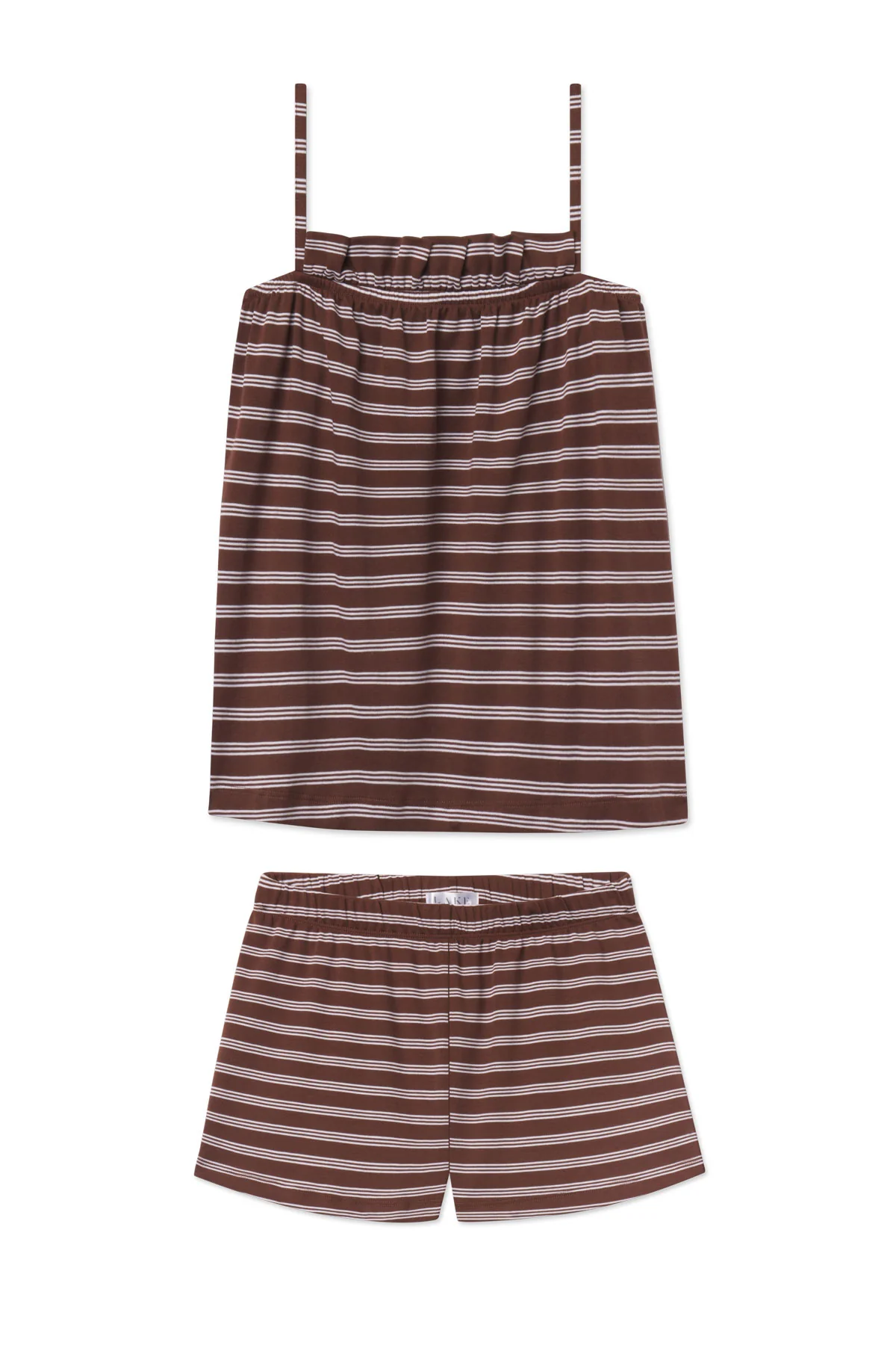 Pima Ruffle Shorts Set in Cocoa Triple Stripe