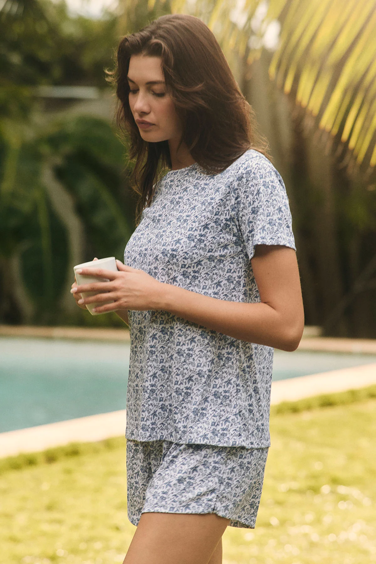 Pima Crew Shorts Set in Delft Blue Garden Floral - Image 2