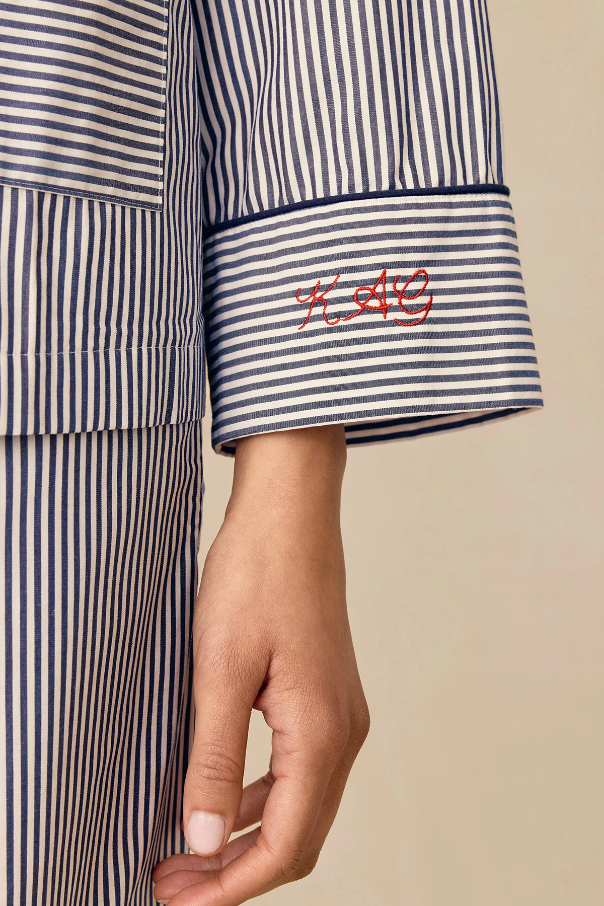 Poplin Piped Long-Long Set in English Navy Riviera Stripe - Image 3