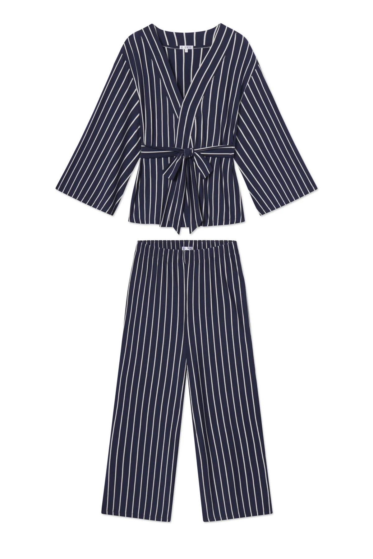DreamModal® Kimono Pajama Set in English Navy Vertical Stripe