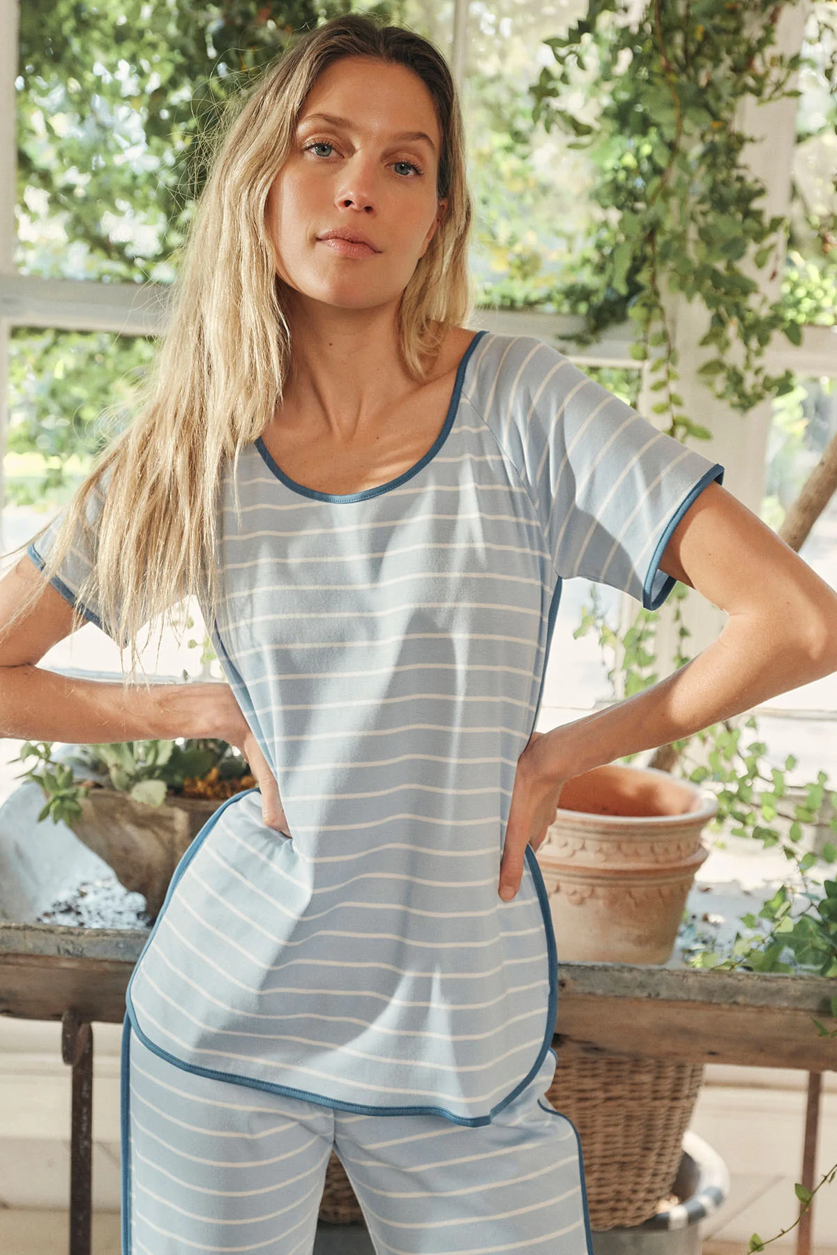 Pima Short-Long Set in French Blue Club Stripe - Image 2