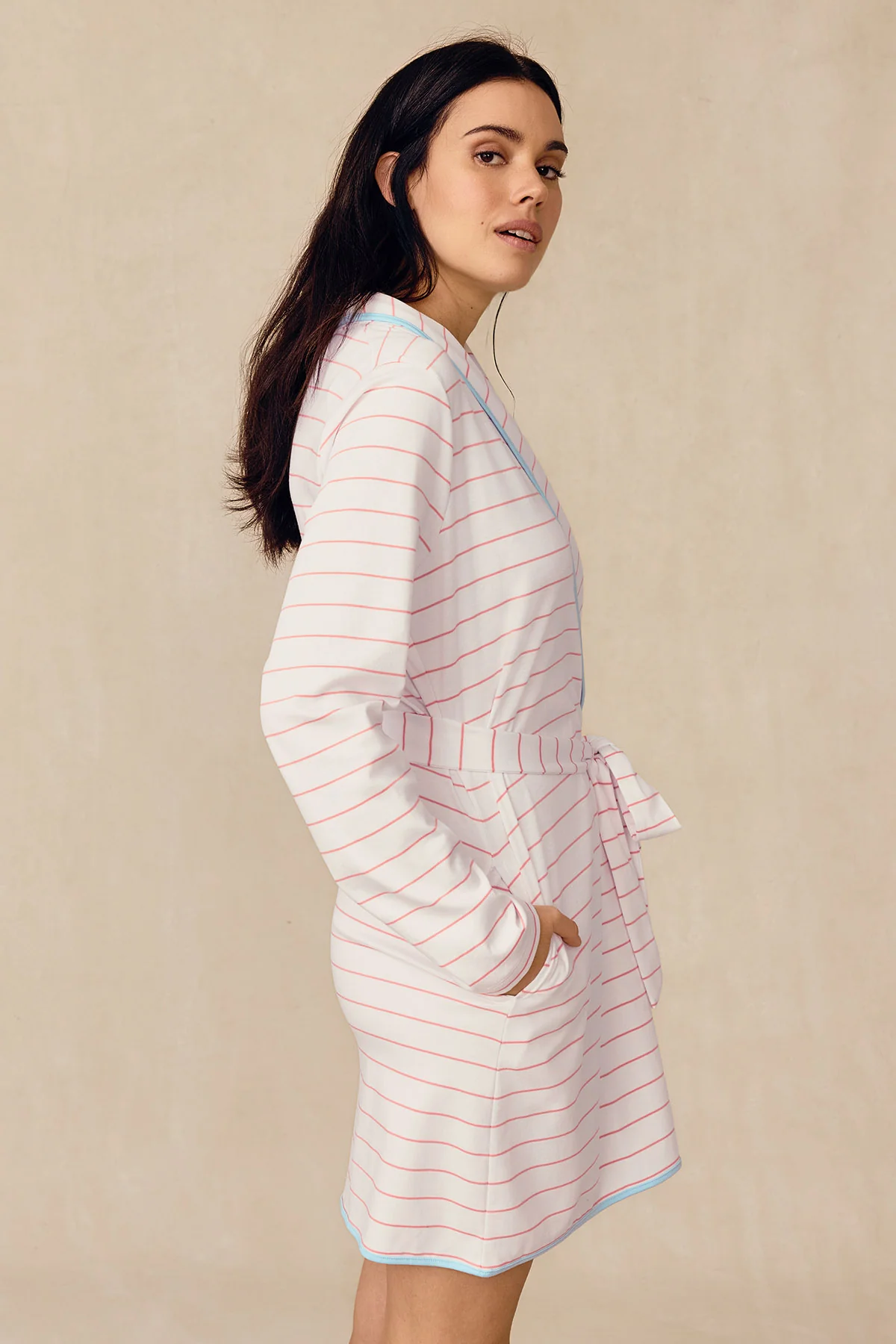 Pima Short Robe in Gelato Boating Stripe - Image 3