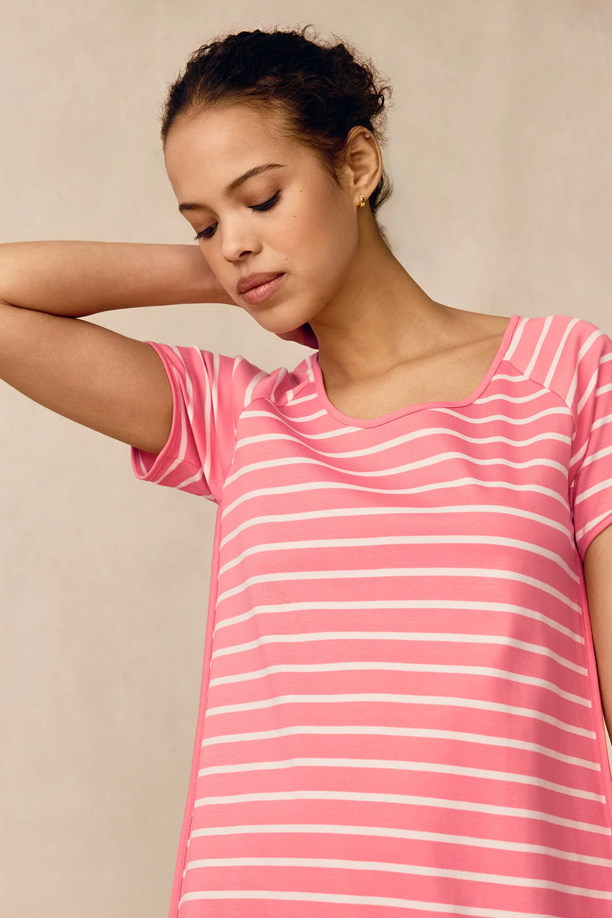 Pima Nightgown in Gelato Inverse Anchor Stripe - Image 4
