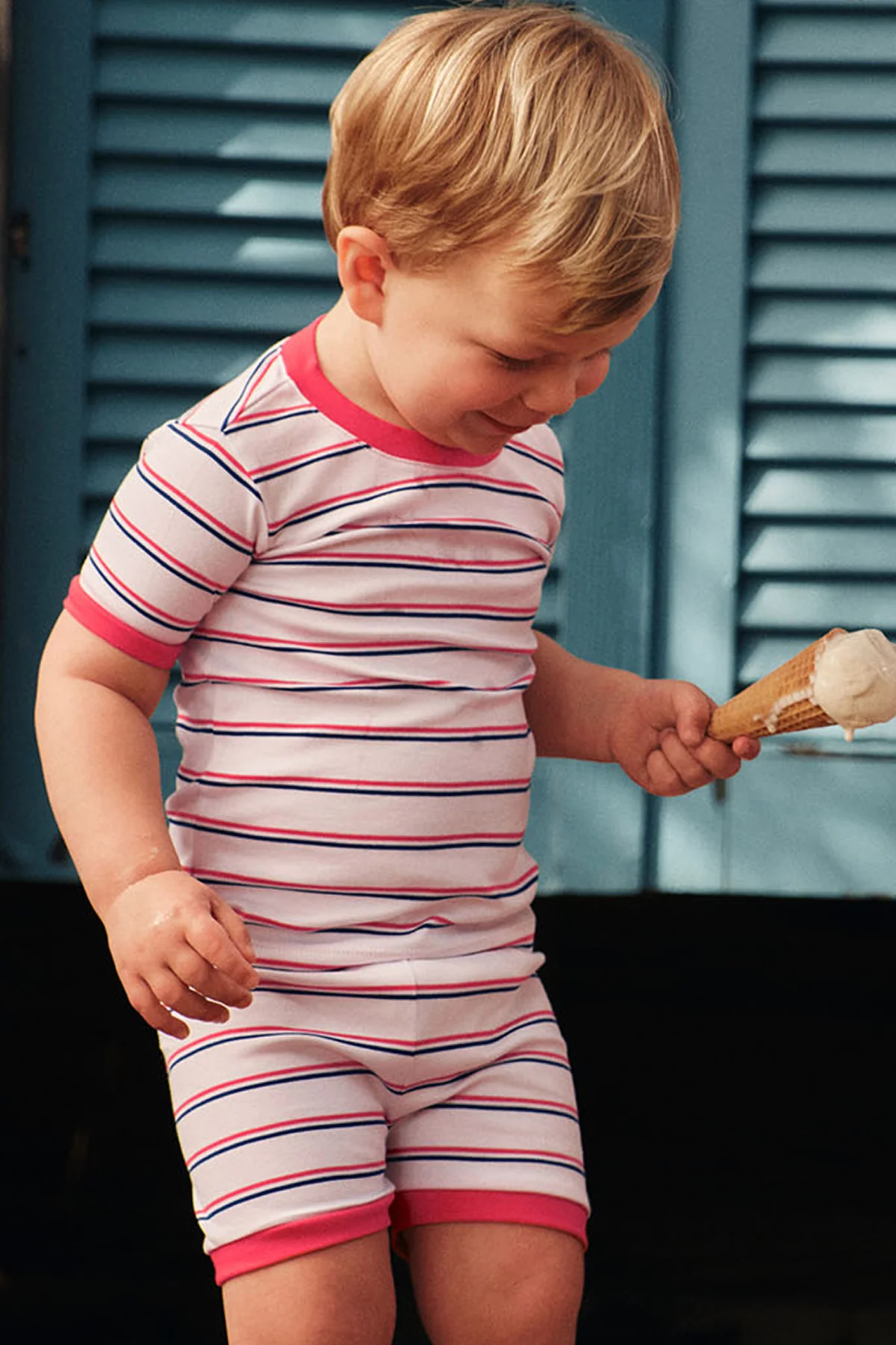 Kids Shorts Set in Lapis Bicolor Tidal Stripe - Image 3