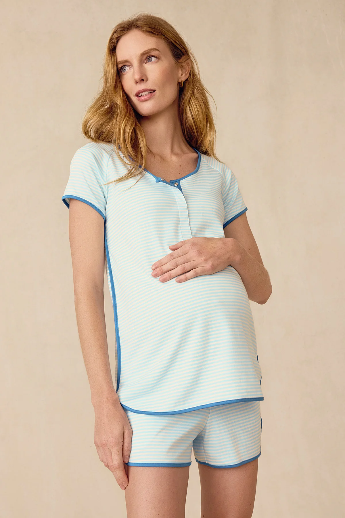 Pima Maternity Shorts Set in Salt Spray Heritage Stripe - Image 4