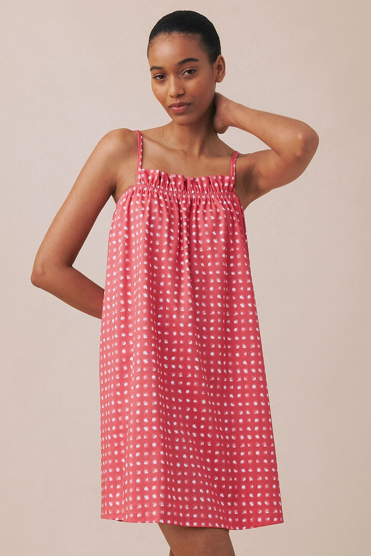 Pima Ruffle Nightgown in Terrace Brushed Check - Image 3