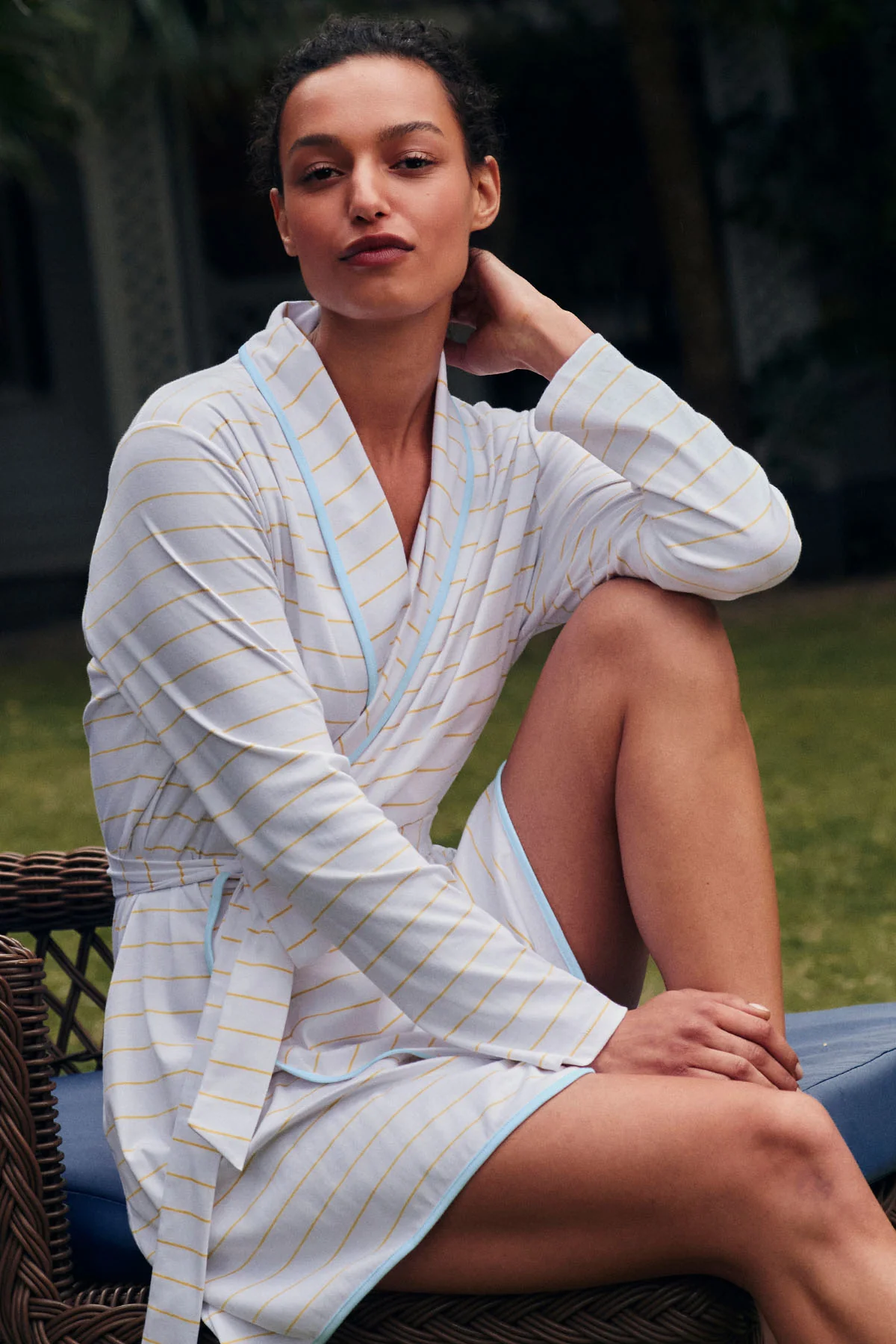 Pima Short Robe in Zest Boating Stripe - Image 2