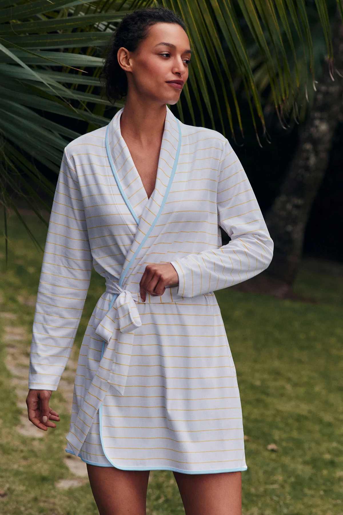 Pima Short Robe in Zest Boating Stripe - Image 3